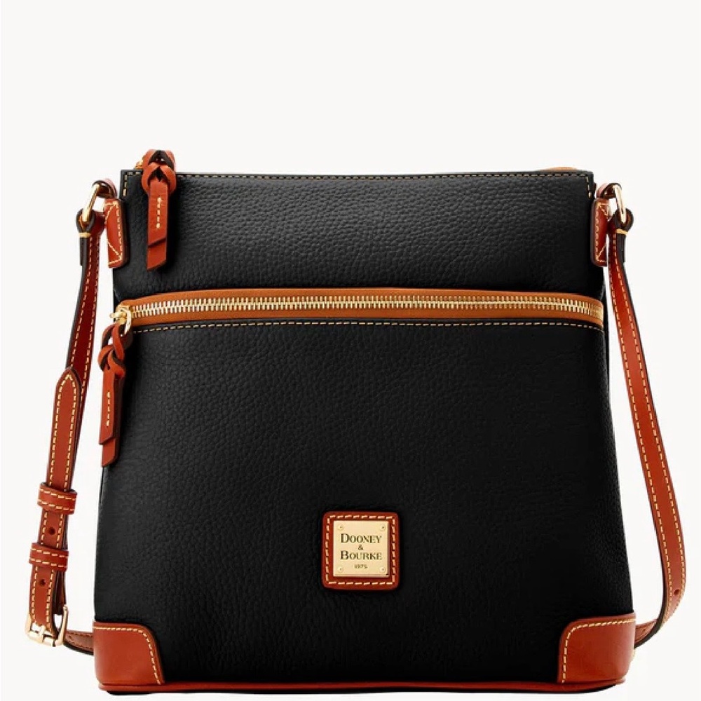 Dooney & Bourke Black Pebble Leather Crossbody with Brown Trim